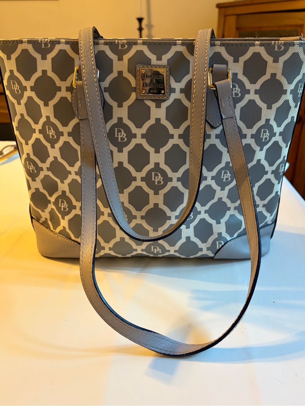 Dooney & Bourke Gray Geometric Logo Tote w/ Yellow Linning